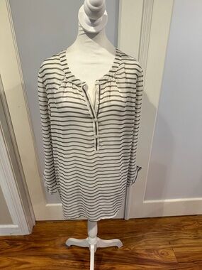 Ann Taylor Beige and White Striped Tunic Top